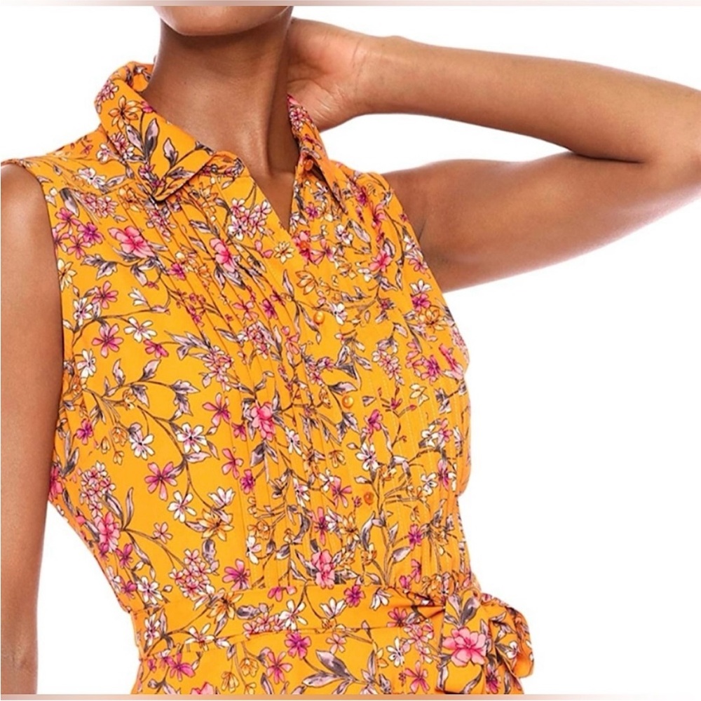 🍊 Nanette Lepore Orange Floral Pintuck Midi Dress Kentucky Derby– Size 10 - Picture 8 of 16